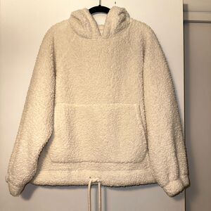 American Eagle Women’s Medium Solid Cream Sherpa Hoodie Cinched Waist Cozy EUC